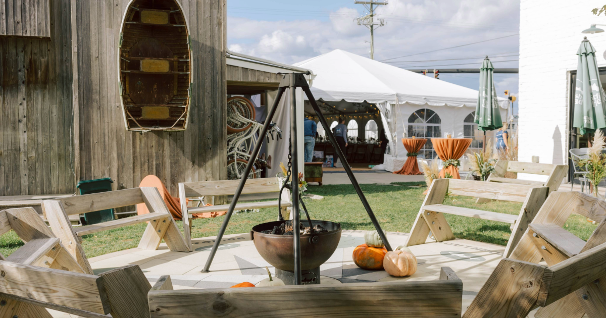 the firepit area of the dogfish inn 