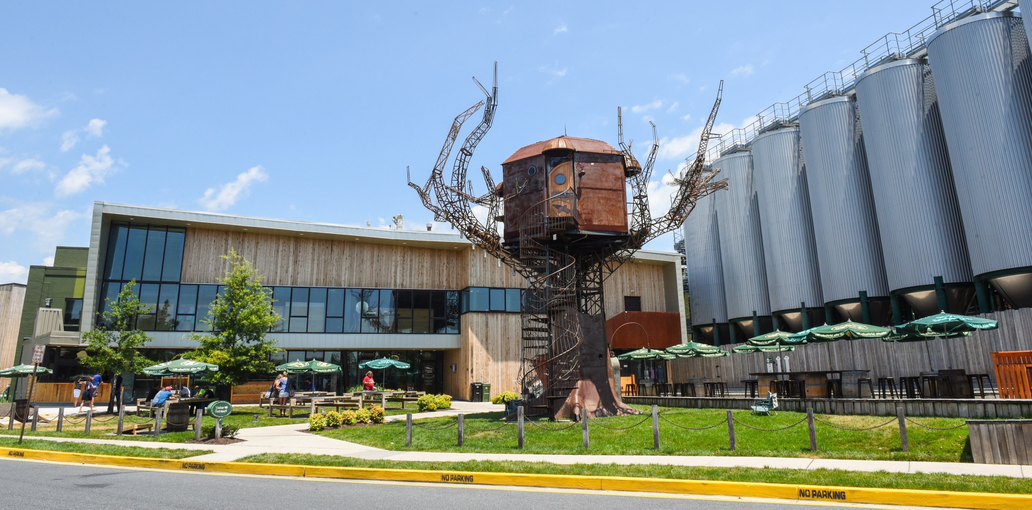 Brewery outside with blue sky