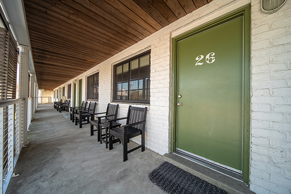 Looking down the Dogfish Inn Outdoor Hallway