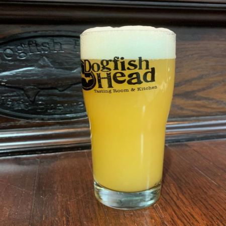 Hazy IPA with a dogfish branded glass