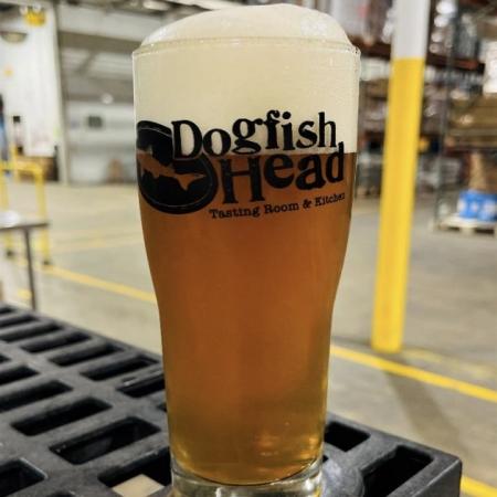 Dogfish Head Craft Brewery's new beer called "Perpetual Retrograde" in a pint glass