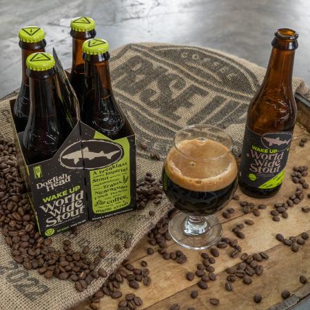 Wake Up World Wide Stout with coffee beans