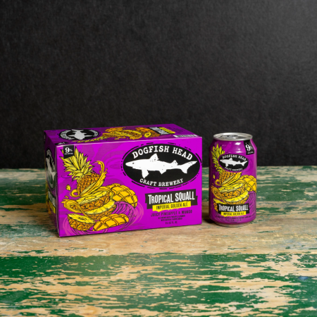 Tropical Squall 12 oz can next to a six-pack of them