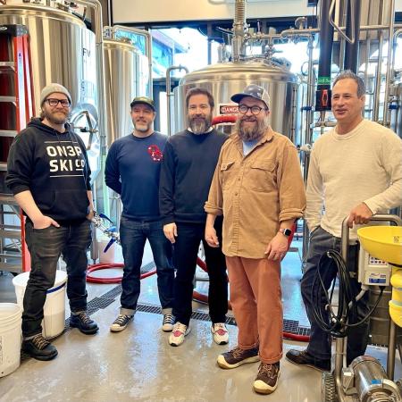 Dogfish and Other Half brewers standing in Brewings & Eats Brew House