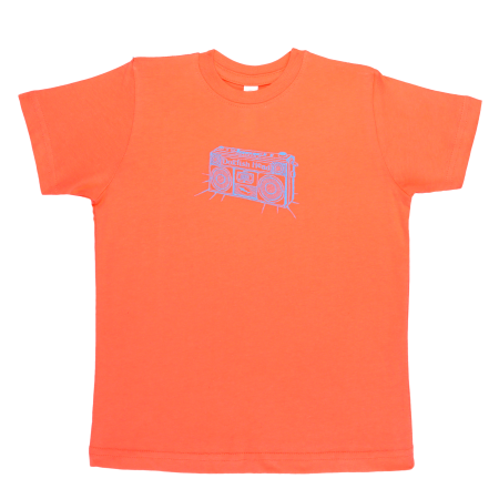 Orange toddler tee with boombox design