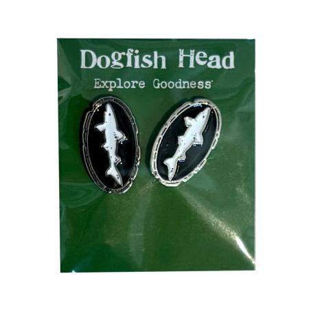 Shark and sheild stud earrings shown in packaging