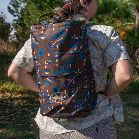 Dogfish Head and Patagonia Brown Arbor Linked Pack in Sisu Pattern Worn By Model