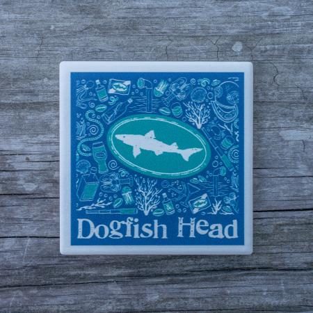Dogfish Head Nautical Coaster in Blue and White With Dogfish Head Logo In The Center With Nautical Design
