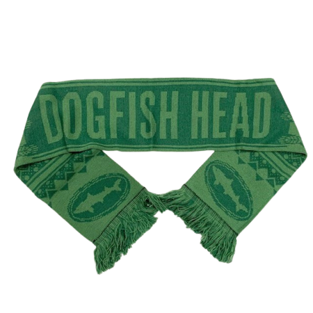 Dogfish Head Green Holiday Scarf with Light and Dark Green Graphics Featuring Dogfish Head Shark Logo