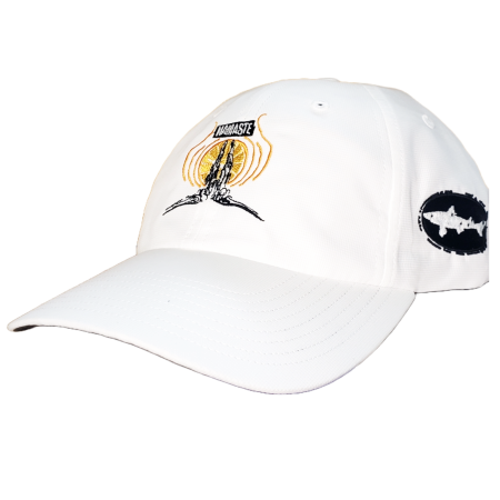 White hat with embroidery on front