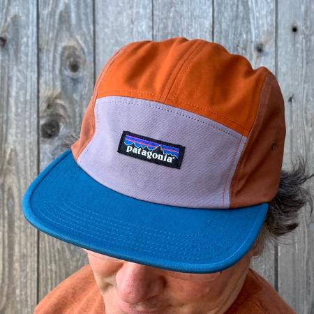 Dogfish Head and Patagonia Rustic Purple Hat with Blue Brim and Purple Front on Model