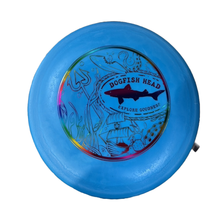 Solid colored Disc Driver for Disc Golf with Dogfish Head logo.