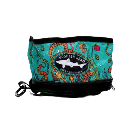 Collapsible dog bowl featuring underwater logo art
