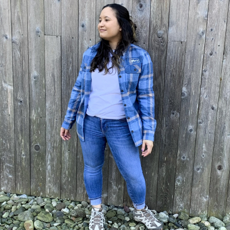 Dogfish Head and Patagonia Women's Flannel in Blue Front View