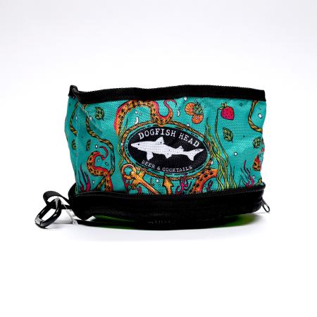 Collapsible dog bowl featuring underwater logo art