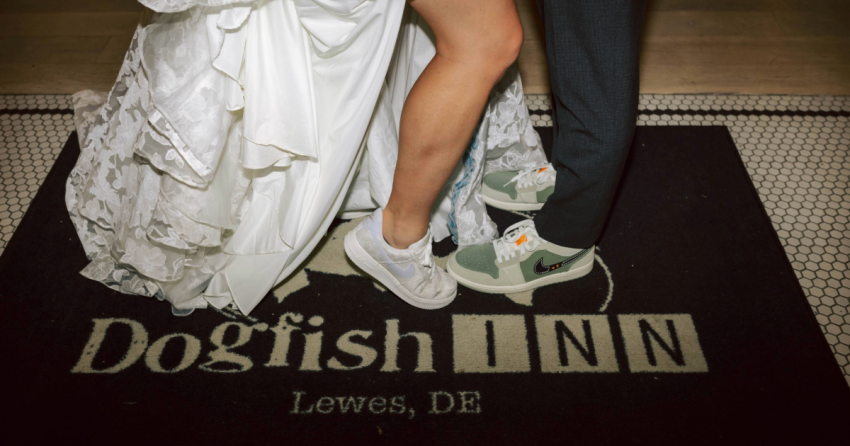 Bride and groom at the dogfish inn