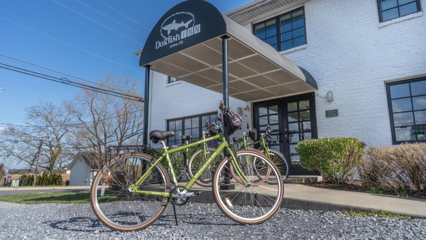 A bicycle in front of the Dogfish INN