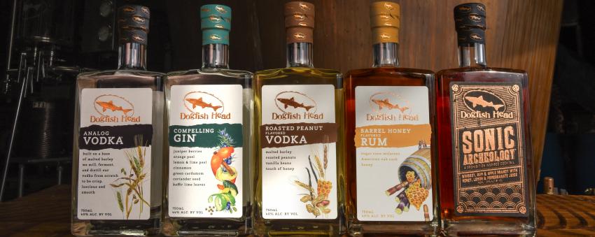 Lineup of Dogfish Head spirits