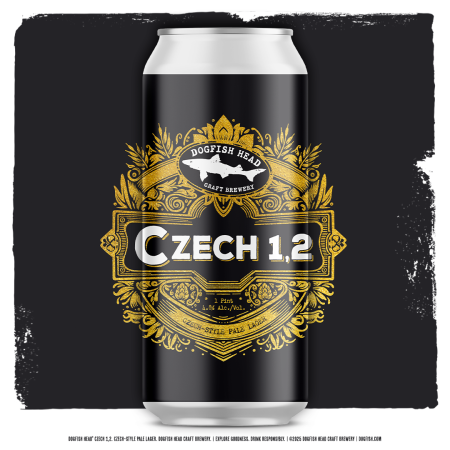 Rendering of a can of Dogfish Head beer Czech 1, 2
