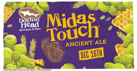 graphic of midas touch can label, purple background with grapes and date of release