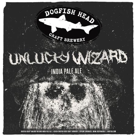 black and gray graphic for Dogfish Head beer Unlucky Wizard IPA