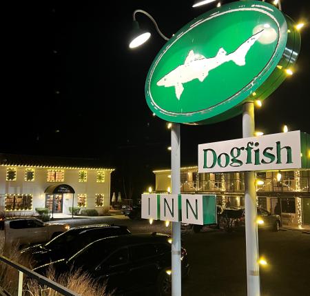 Dogfish Inn dogfish inn at night, showing signage
