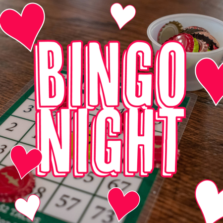 Bingo night with bingo cards in background