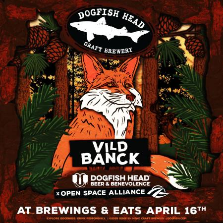 illustration of a fox in the woods and Dogfish Head logo for the new beer VILD BANCK