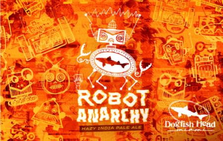 artwork with orange background and robot