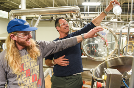 Tim Adams & Sam Calagione brewing