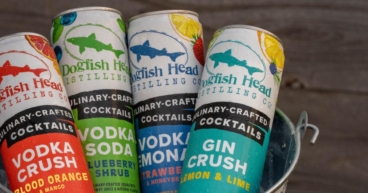 Dogfish Head canned cocktails in a bucket