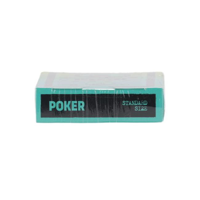 Bottom of the Dogfish Head playing cards box with text reading “Poker Standard Size” in black and teal.