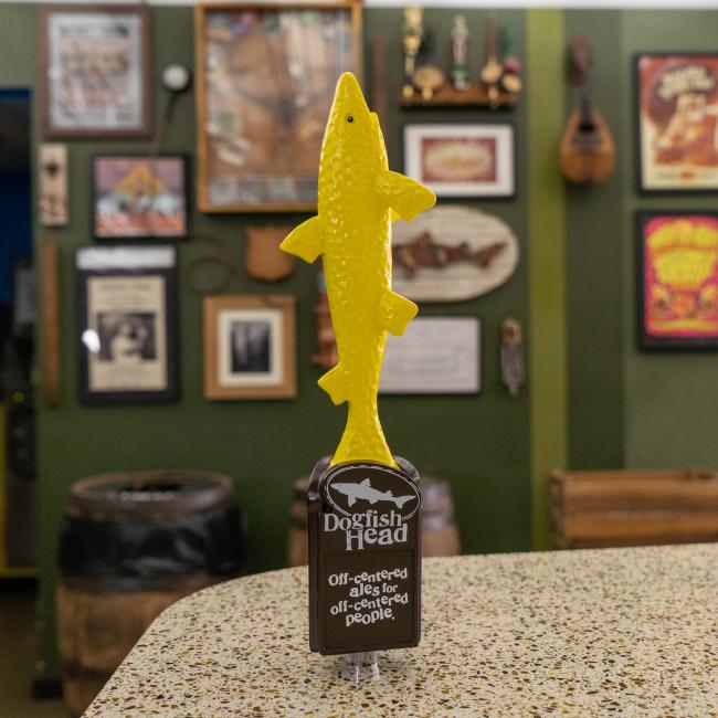 Yellow Tap Handle With Brown Base And Dogfish Head Shark