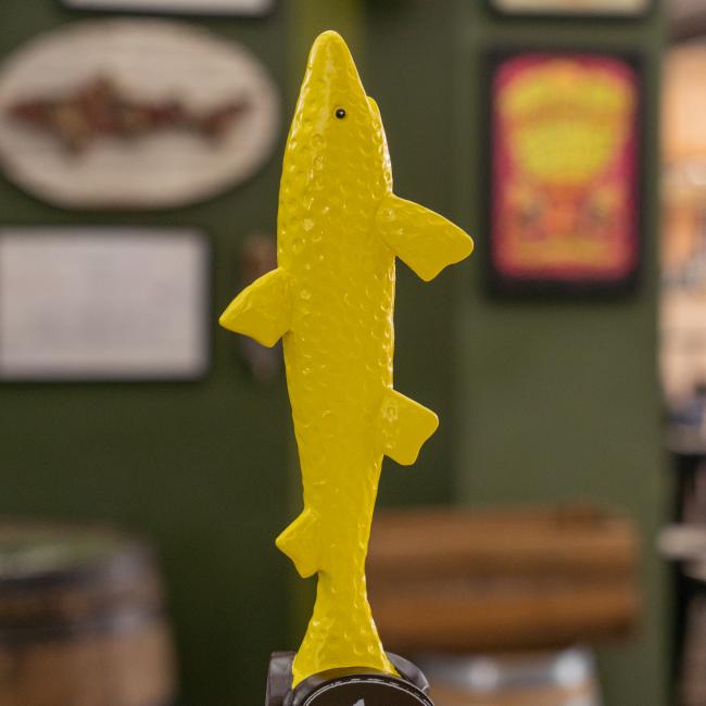 Yellow Tap Handle With Brown Base And Dogfish Head Shark