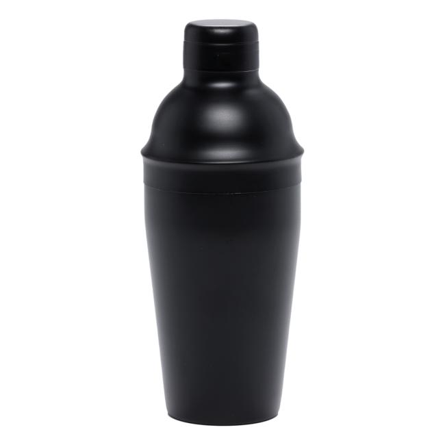 Matte black Dogfish Head Distilling Co. cocktail shaker with a silver logo on the front.