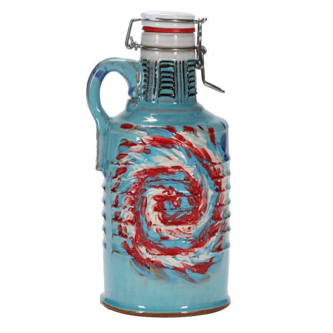 Full back view of the growler with a large, colorful tie-dye swirl in red, white, and blue.