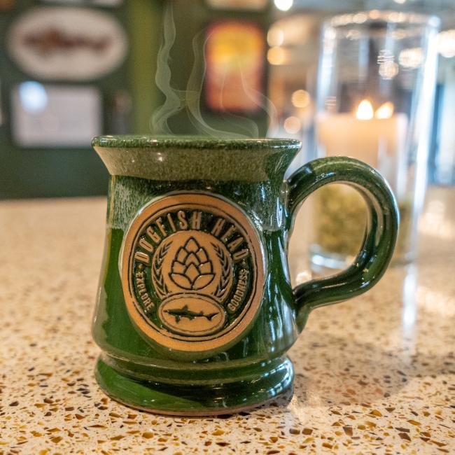 Dogfish Head Explore Goodness Mug Featuring a Green Stoneware Mug with Imprinted Hops Design