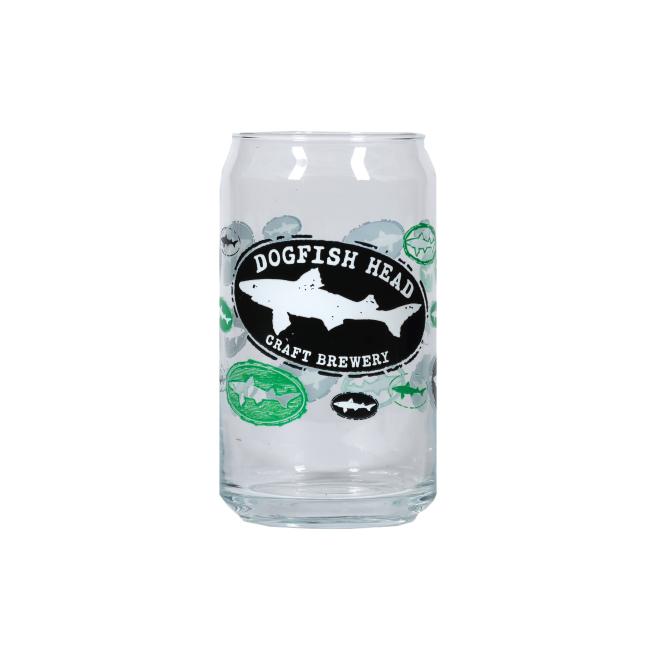 Dogfish Head logo on a can glass