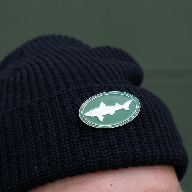 Dogfish Head Black Enamel Pin Beanie Up Close Front View
