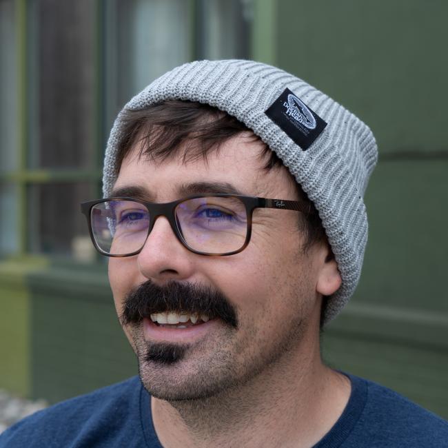 Dogfish Head Grey Fleck Beanie Front On A Model