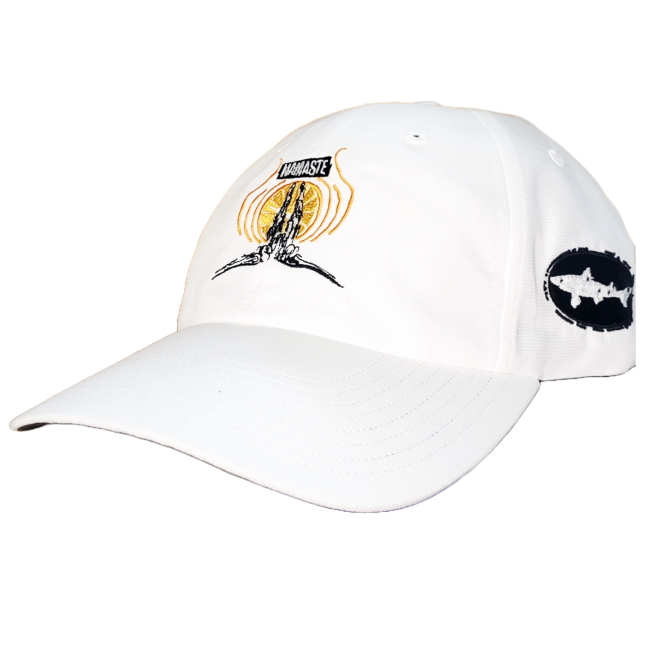 White hat with embroidery on front