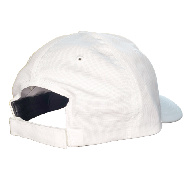 White hat with embroidery on front
