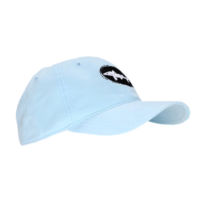 Blue Baseball hat with Shark & Sheild front logo and hop logo on side 