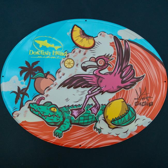 Surfing Flamingo Tacker For Your Wall In Bright Vibrant Colors