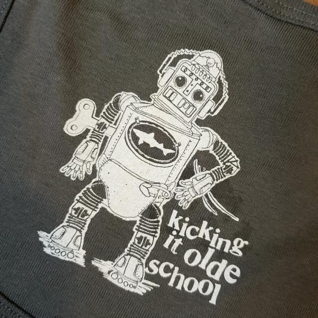 Close up of Robot design on bib