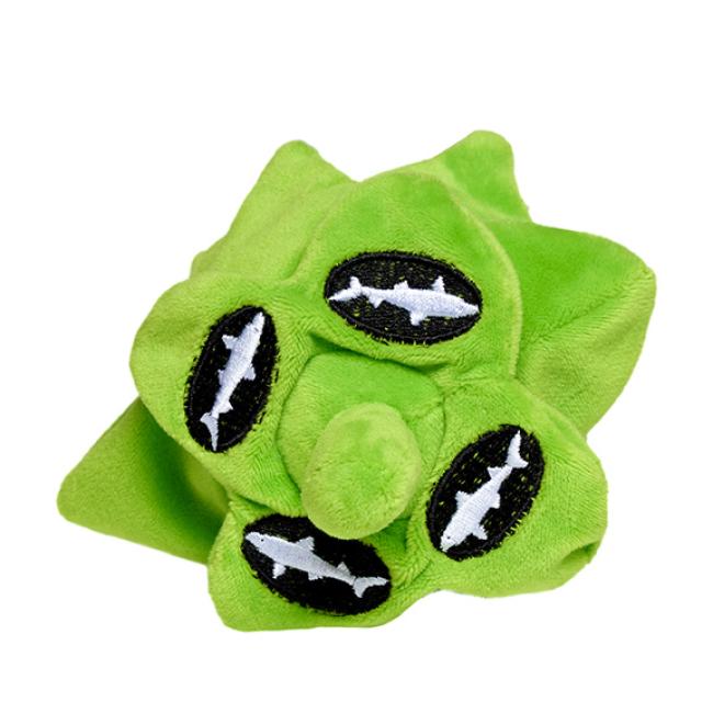 A plush green hop dog toy.