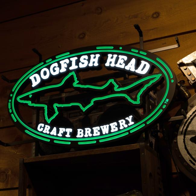 LED Sign with Shark & Shield Logo and Dogfish Head Craft Brewery Text
