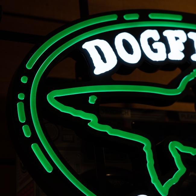 LED Sign with Shark & Shield Logo and Dogfish Head Craft Brewery Text