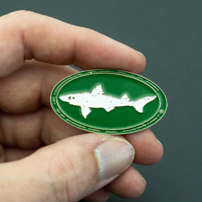 Dogfish Head Green Enamel Pin With Green and White Dogfish Logo