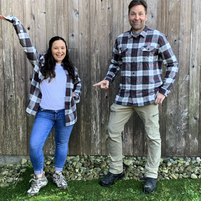 Dogfish Head and Patagonia Ink Black Midweight Flannel On Male and Female Model Front View